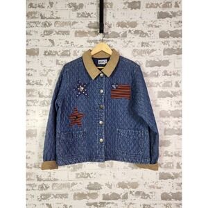 HAIK'S Quilted Denim Jacket Large Corduroy‎ Collar Patchwork 90s Barn Coat VTG